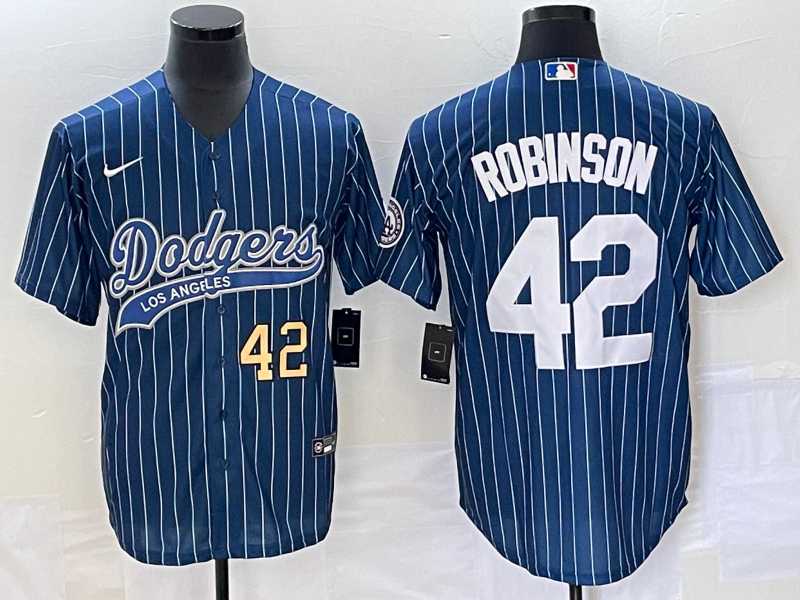 Men%27s Los Angeles Dodgers #42 Jackie Robinson Number Blue Pinstripe Cool Base Stitched Baseball Jersey->los angeles dodgers->MLB Jersey